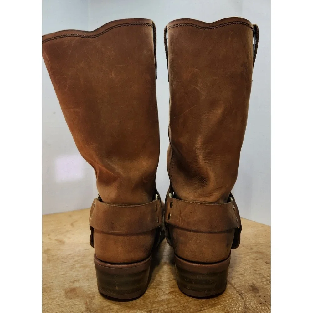 Dingo Dean Tan Harness Boots Square Toe Biker Pull On Brown Distressed Size 11 D